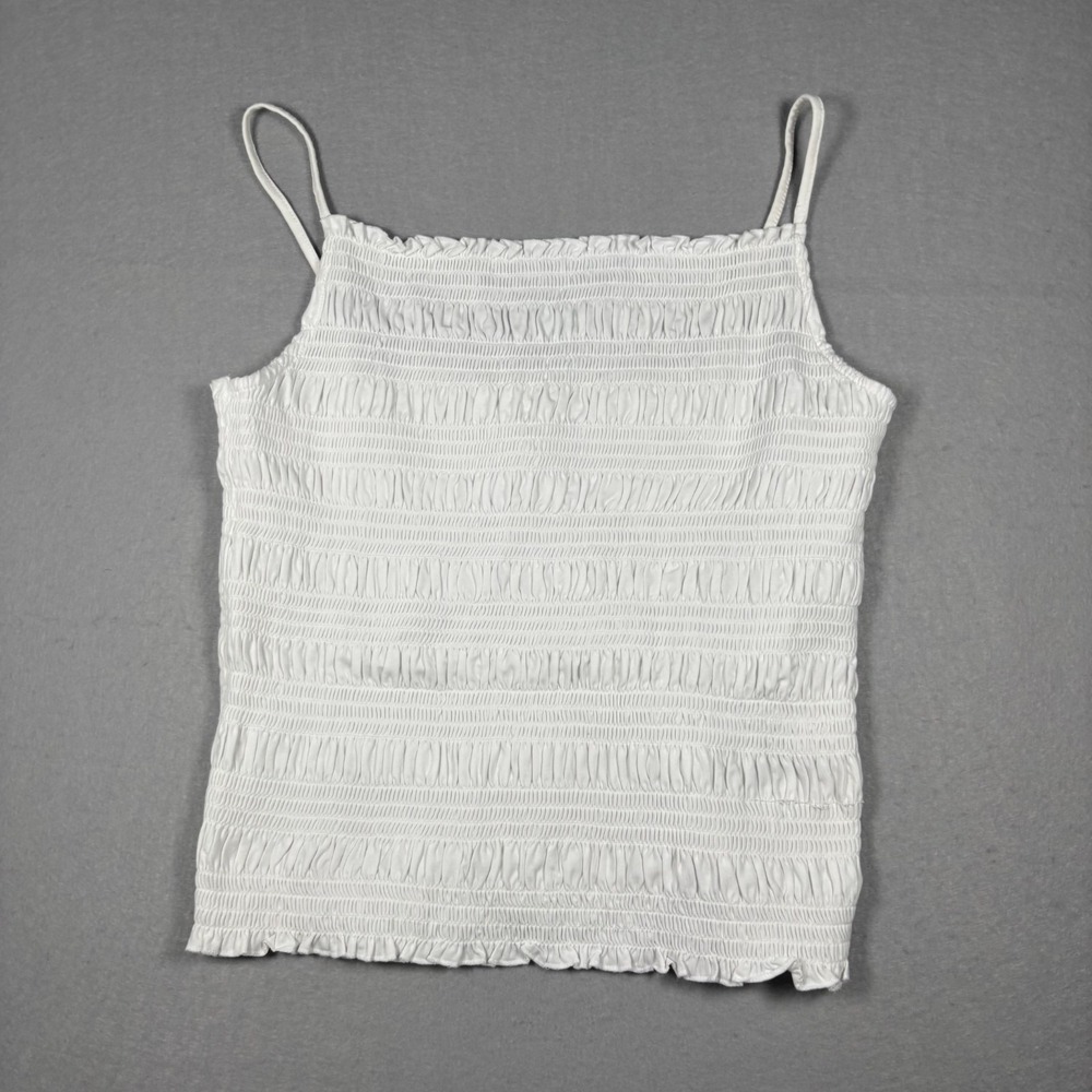 H&M Ruffled Stretchy Spaghetti Strap Cami Top Women's Size XL White‎ Summer Tank